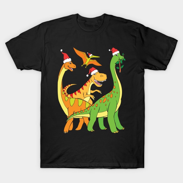 Christmas Dinosaurs T-Rex Brachiosaurus Dino Santa T-Shirt by samshirts